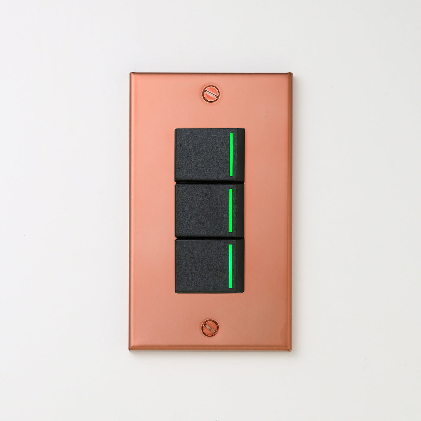 銅色（マット） プレート <br>+ NK 片切、3路ガイドランプ（グリーン）スイッチトリプル  ブラック