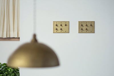 フタガミ スイッチ 真鍮 ２連 ２トグル + LED調光器（左）＋白熱灯調光器（右）